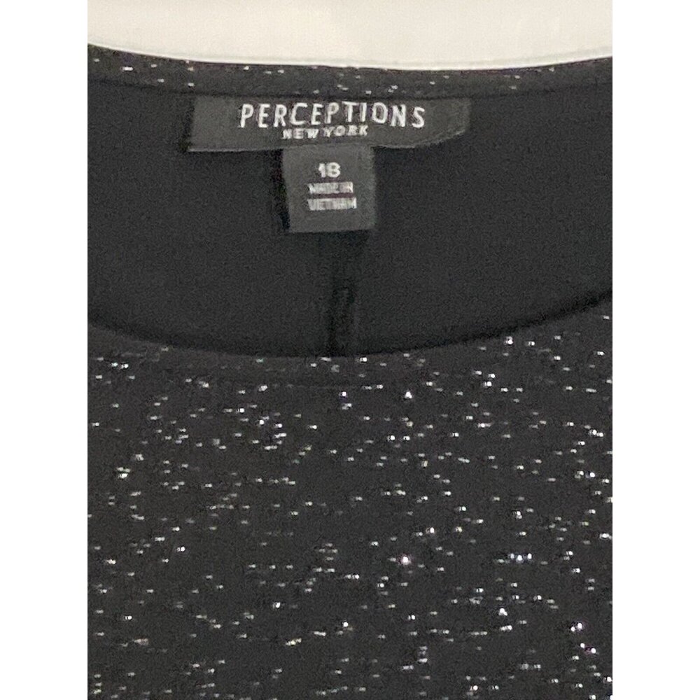 Perceptions New York Women’s Size 18 Black Glittery Belted Stretch Midi Dress - Picture 4 of 7